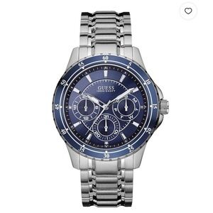 New GUESS Men's Sporty Silver-Tone Stainless Steel Watch